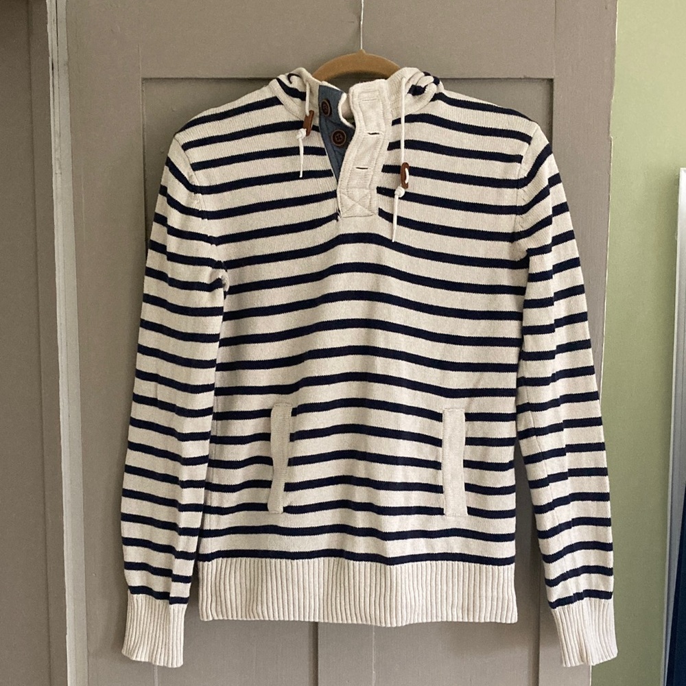 H&M Cream and Navy Striped Crewneck Sweater